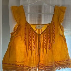 Anthropologie Maeve flutter sleeve pintuck top